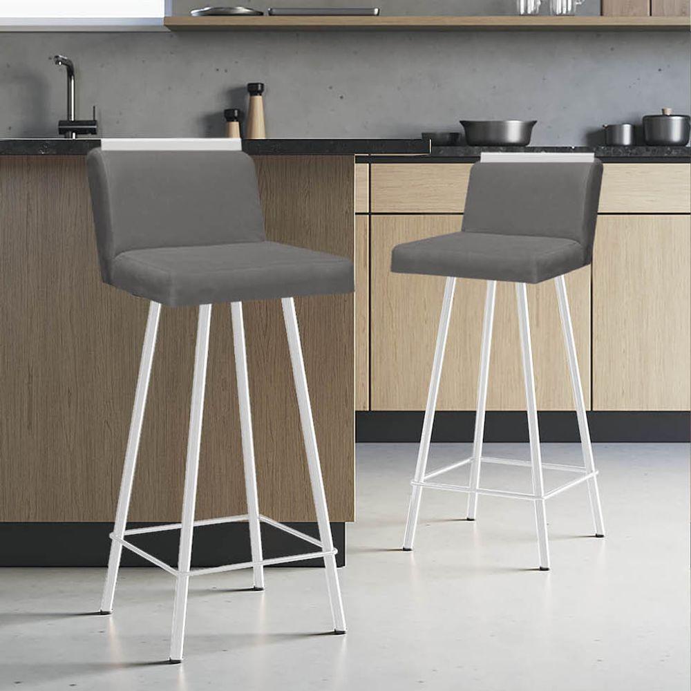 Miniatura Banqueta Com Encosto Menne Eiffel Bistrô Cozinha Aplique Ferro Branco Corino Cinza - Ahazzo Móveis