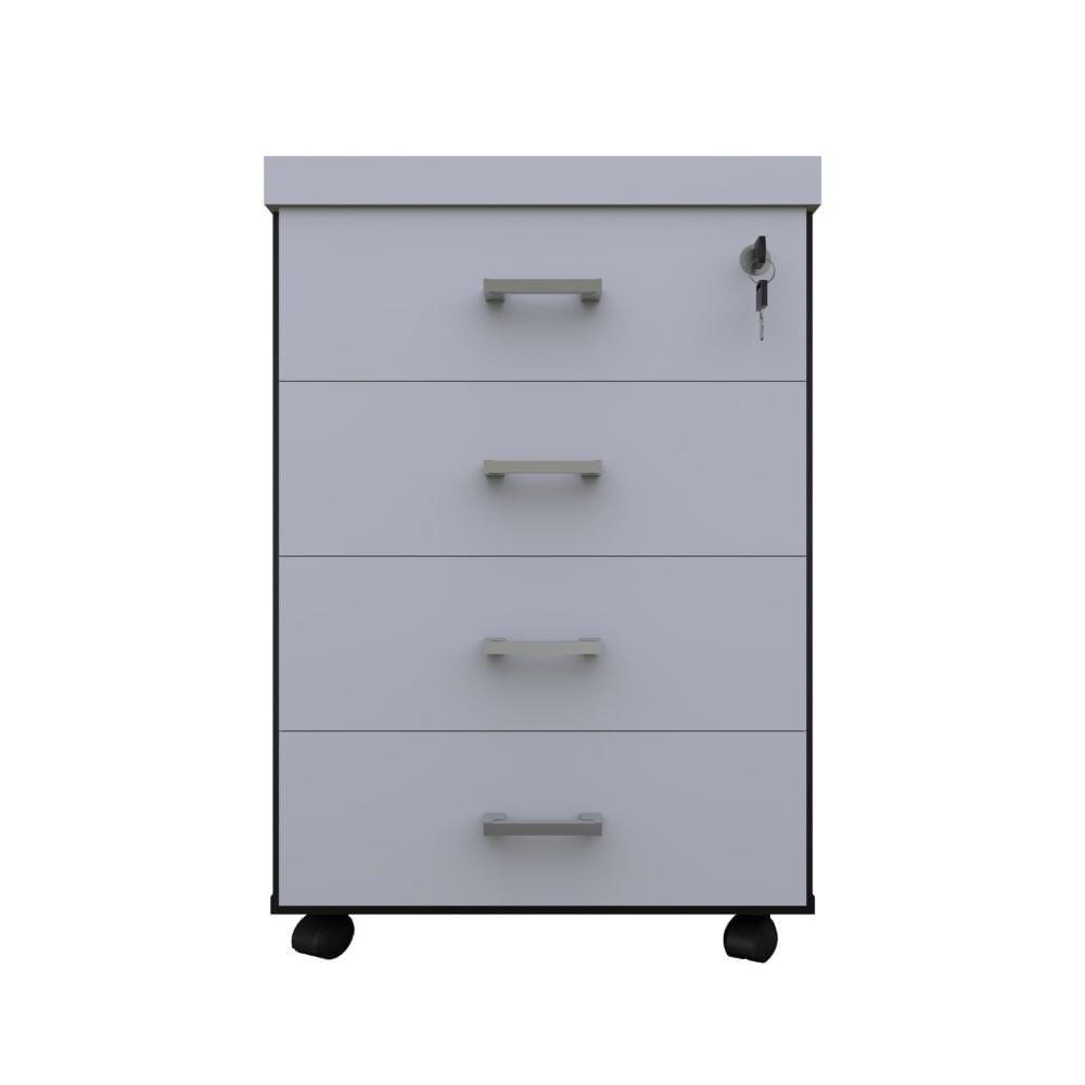 Miniatura Gaveteiro Volante com 4 Gavetas para Escritório ou Home Office Preto/Cinza Cristal