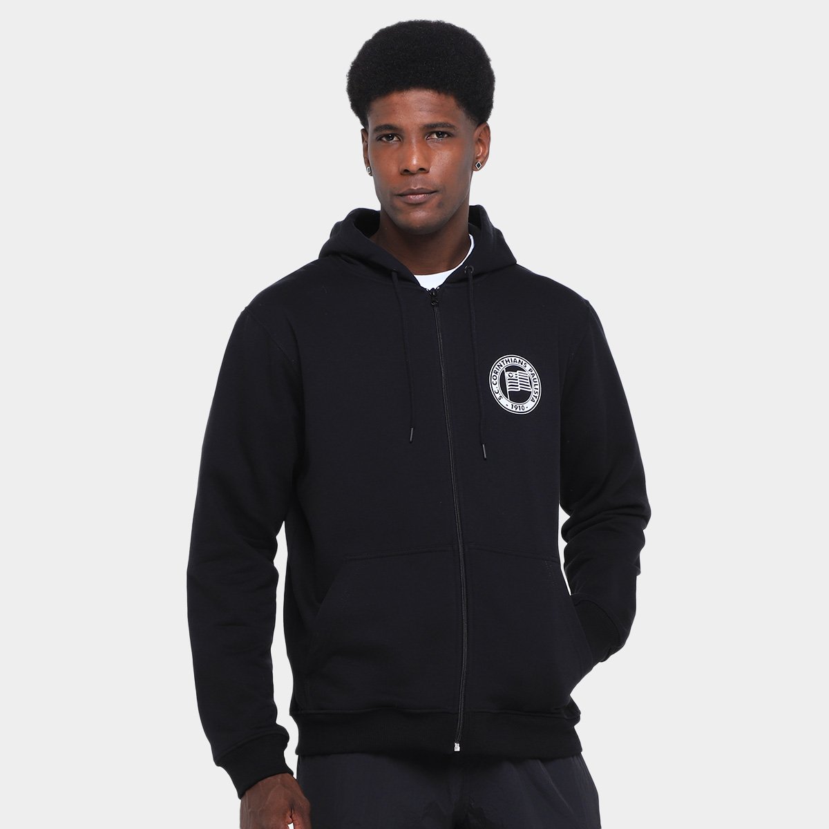 Miniatura Moletom Corinthians C/Zíper Masculino Preto - G