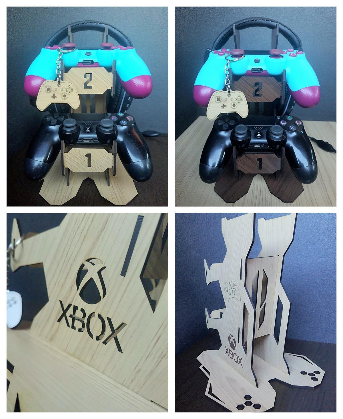 Suporte 2 Controles Headset Xbox + Chaveiro MDF Rosa