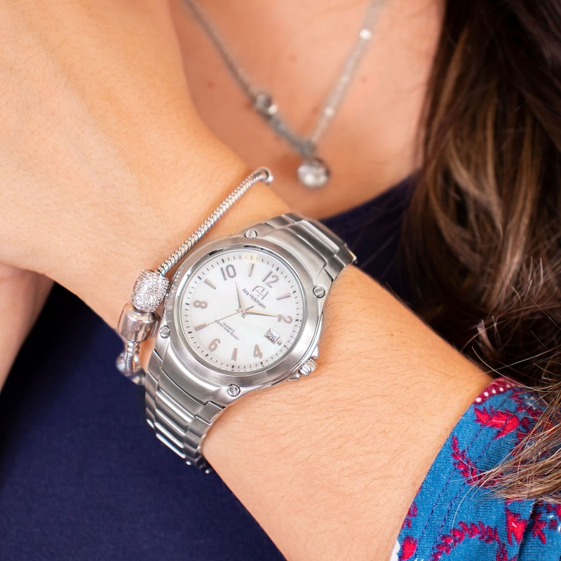 Miniatura Kit Relógio Feminino Champion Ana Hickmann Analógico Prata AH30237Q Calendário