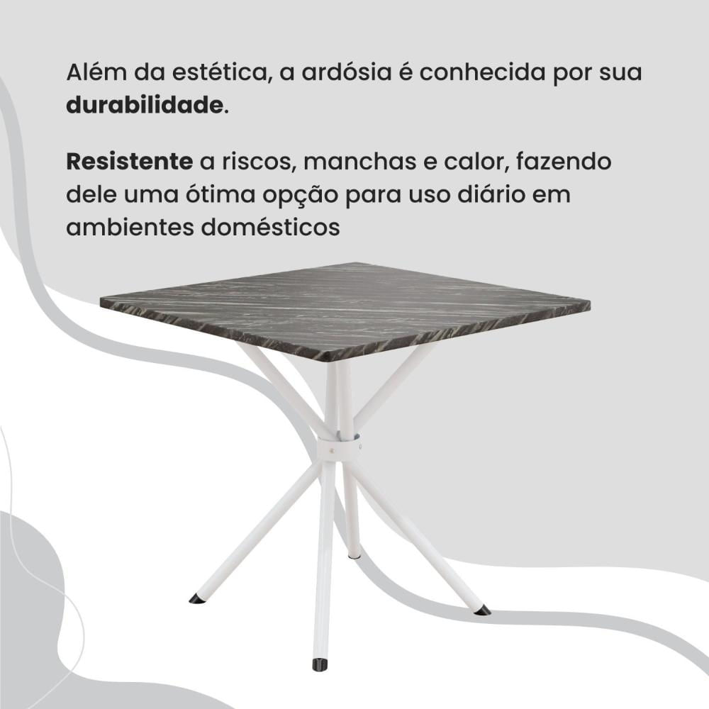 Conjunto Sala de Jantar Mesa Quadrada 70x70cm Tampo Ardósia Indiana 4 Cadeiras Rio C. Marrom / Branco