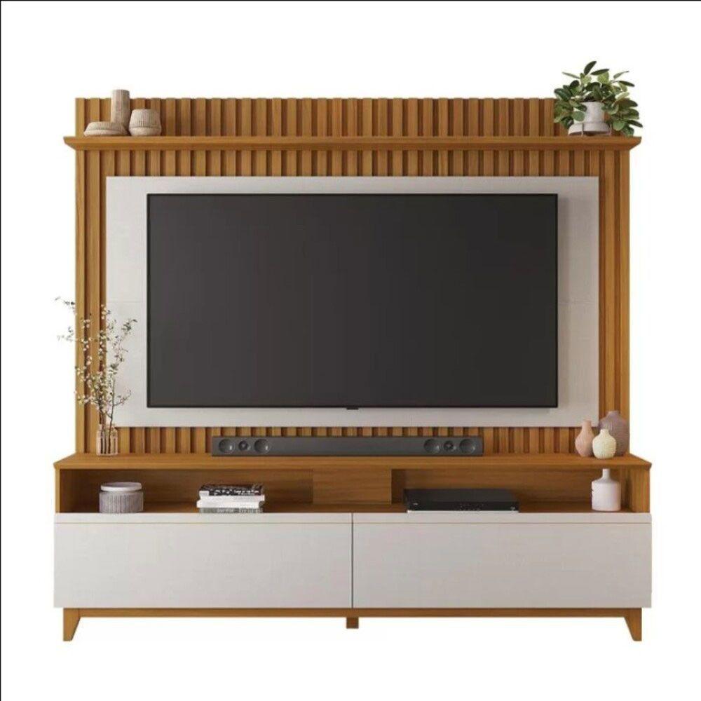 Miniatura Home Nt1340 183cm Em Ripado Para Tv Até 65 Polegadas Notável Freijó E Off White Tx