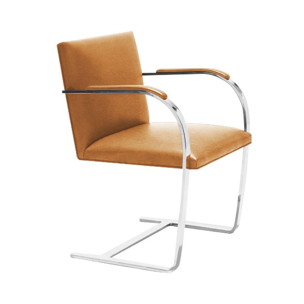 Miniatura Kit 2 Cadeiras Brno Couro Natural Caramelo Barra Chata Cromada Cor Bege