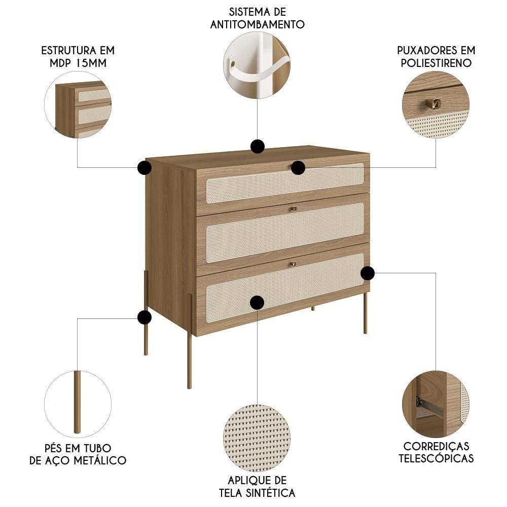 Miniatura Cômoda Para Quarto 3 Gavetas Pé Metal Arlo A10 Hanover Dourado - Mpozenato
