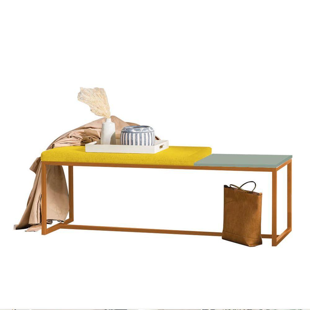 Miniatura Banco Recamier Puff 160cm Industrial Bronze Suede Amarelo Tampo Quadrado Mdf Verde