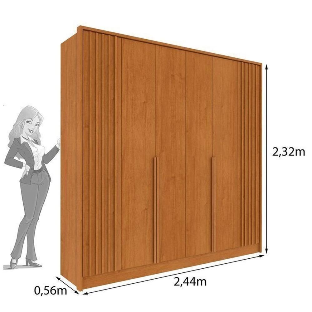Quarto Completo 1 Guarda-Roupa com Espelho 1 Cômoda Ripado Nova York e 1 Cama Casal Mônaco Espresso Móveis Cinamomo