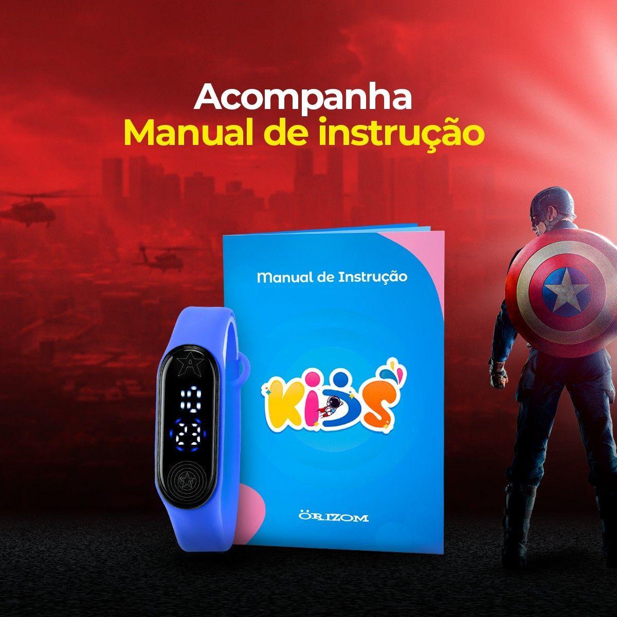 Relogio Digital Prova Dagua Infantil + Copo Capitao America