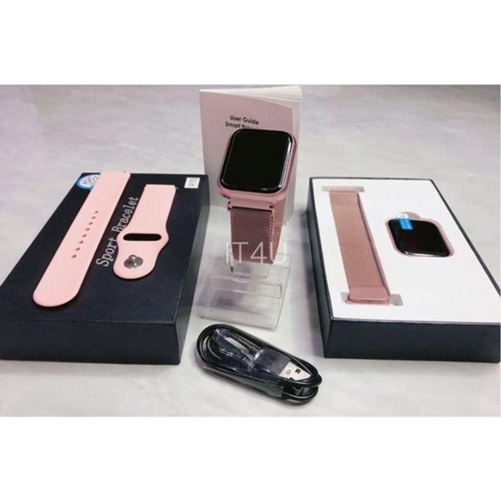 Miniatura Kit Relógio Smartwatch Rose + 2 Pulseiras + Fone Bluetooth