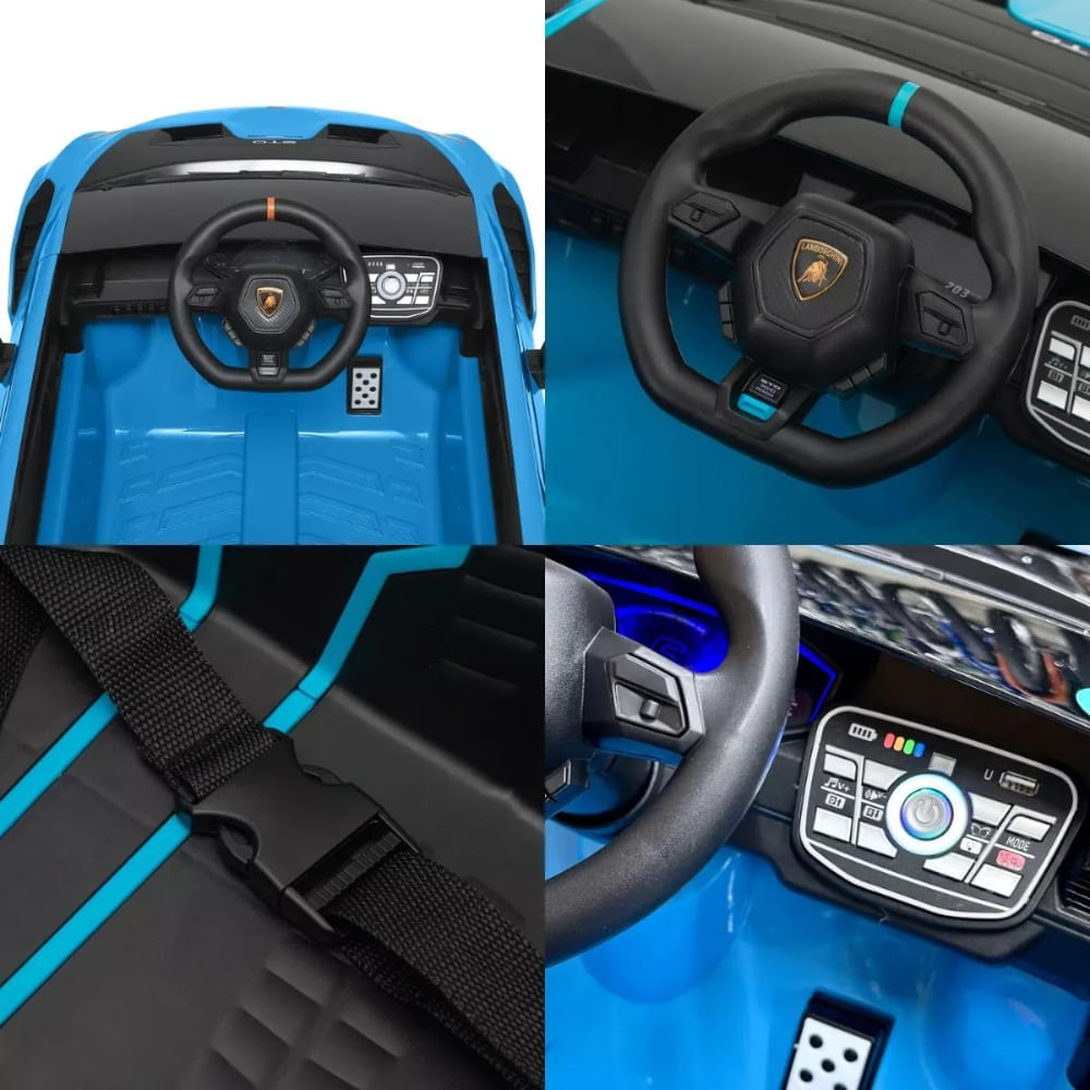 Miniatura Carro Elétrico Infantil Mini Lamborghini 12v Azul Zippy Toys