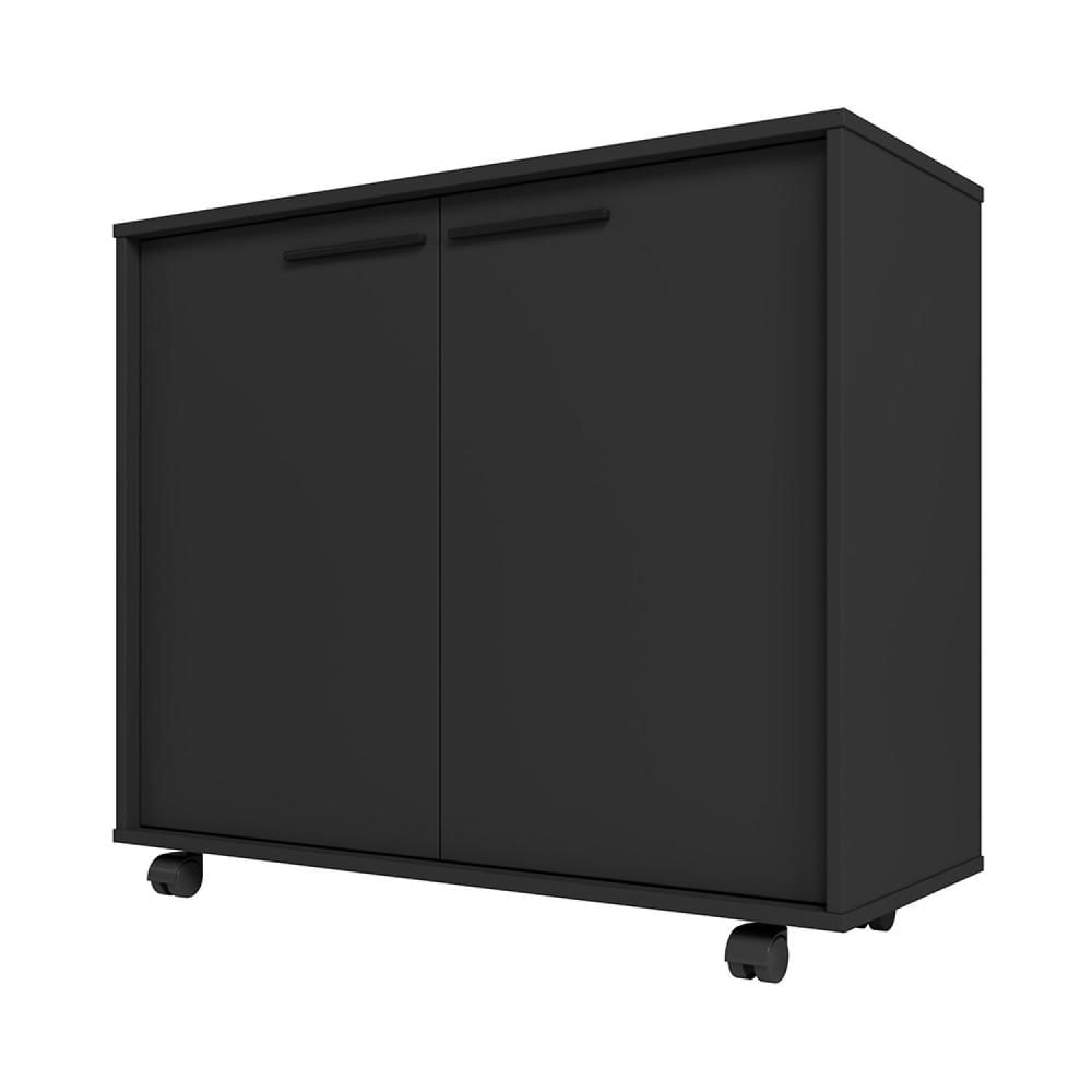Miniatura Balcão Multiuso 2 Portas 2 Prateleiras com Rodízios MDP 12mm Preto