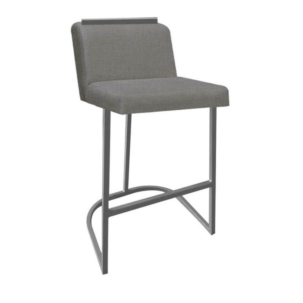 Miniatura Banqueta Com Encosto Nynna Luxo Confort Bistrô Cozinha Ferro Prata Linho Cinza - Amey Decor