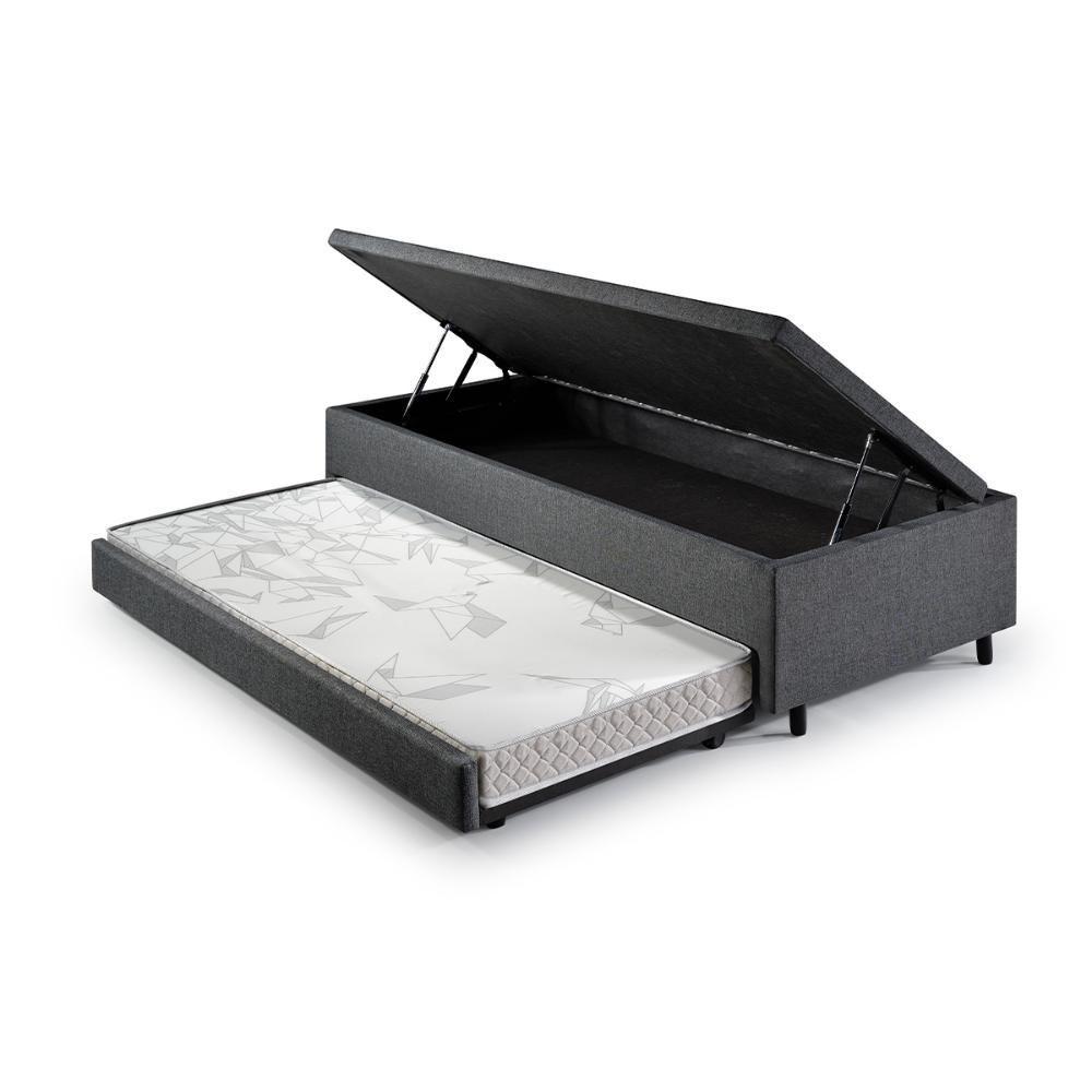 Miniatura Bicama Box Com Baú Solteirão 96x203 Com Colchão Auxiliar Linho Cinza