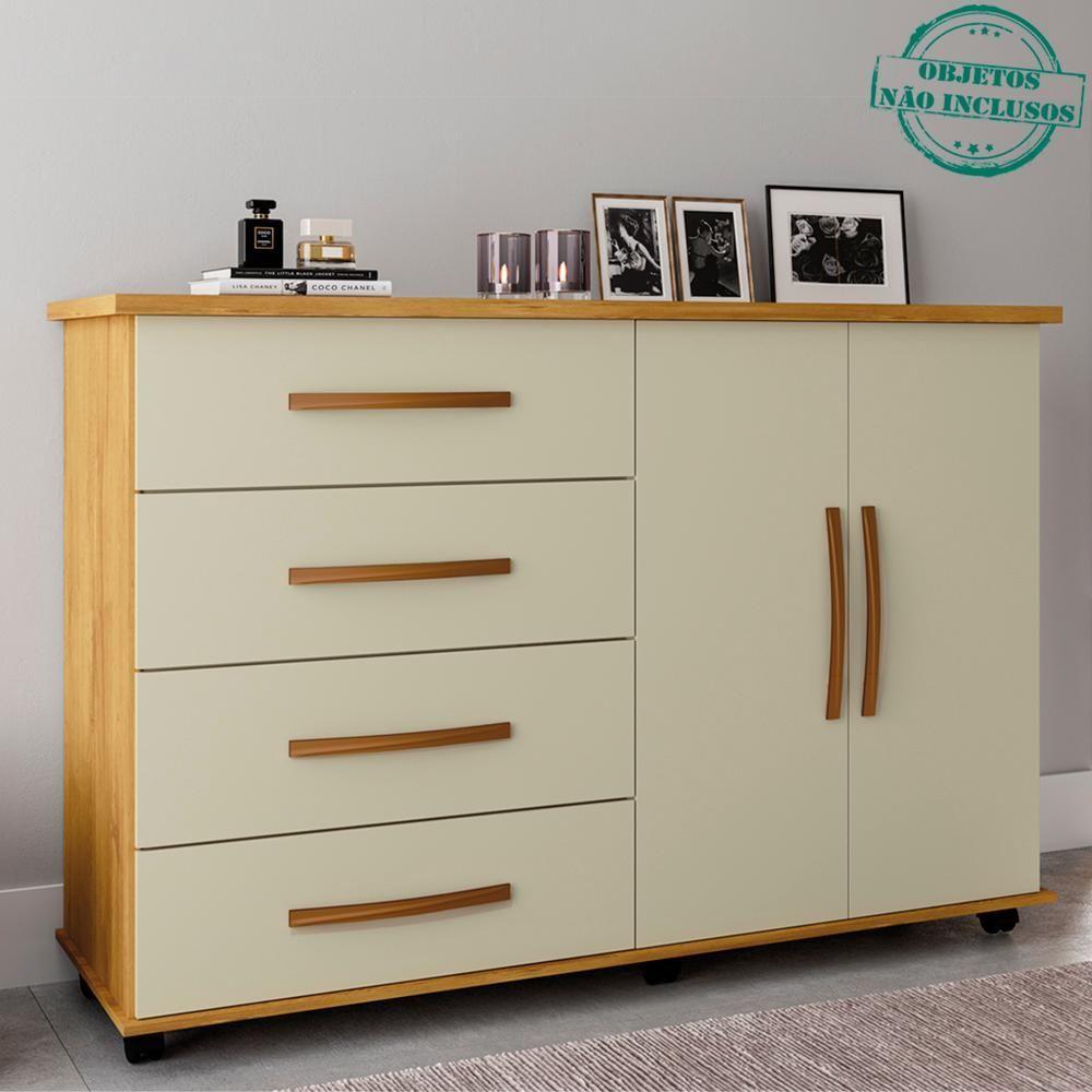 Miniatura Comoda Sapateira Com Rodizios 4 Gav 2 Pt Bl52 Mel Perola Mpri Mel Perola