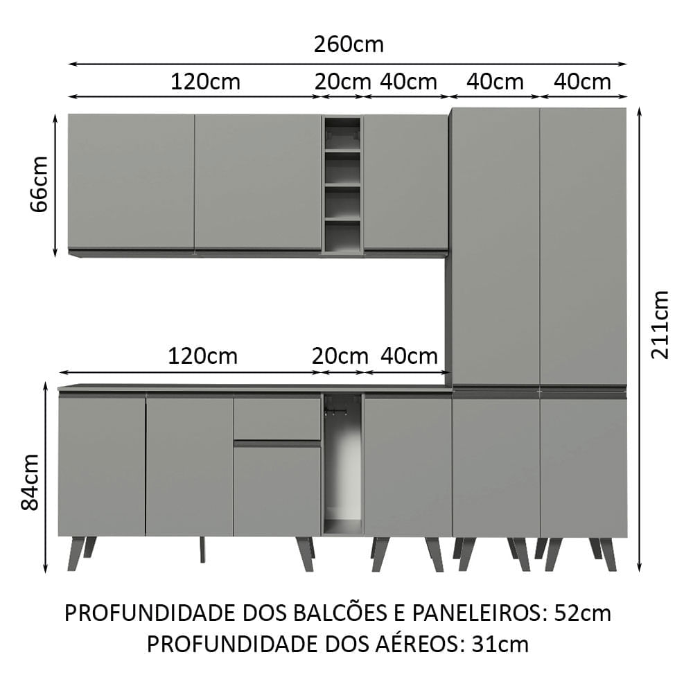 Miniatura Armário de Cozinha Completa 260cm Cinza Nice Madesa 05 Cor:Cinza
