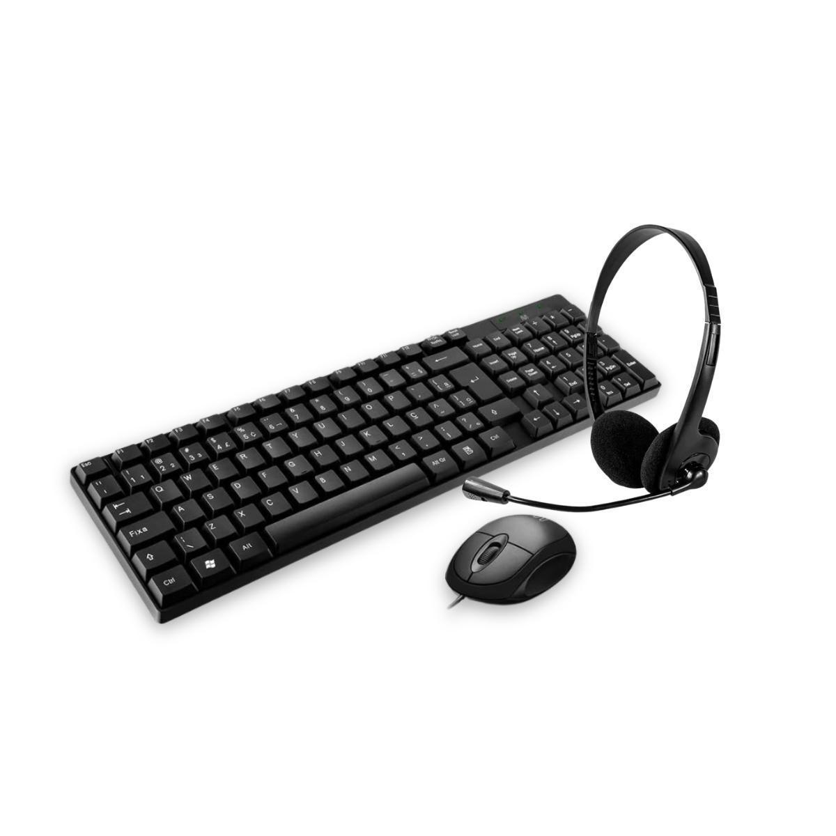Miniatura Kit Multilaser Teclado + Mouse + Headset Usb Preto Office