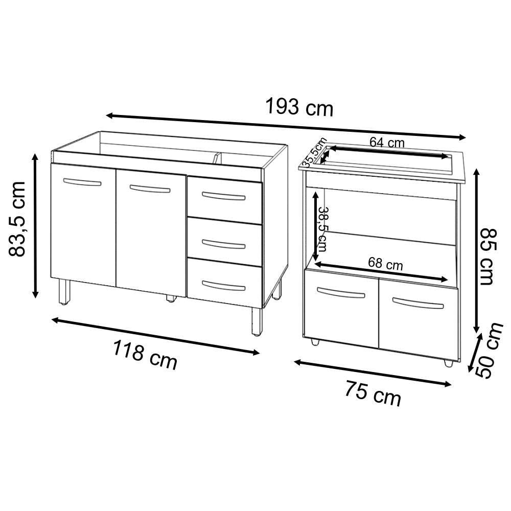 Miniatura Armário Gabinete Pia De 120 Cm Bianca Com Balcão Cooktop 5 Bocas E Forno Elétrico Elisa Branco