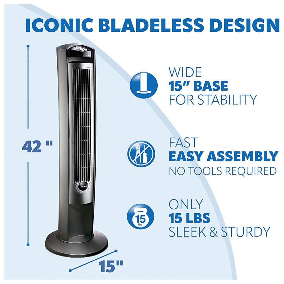 Ventilador de Torre Lasko T42951 com 3 Velocidades, Controle Remoto e Silencioso, 110V, Preto