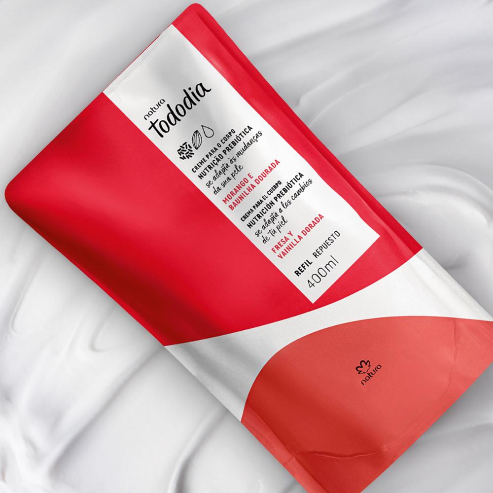 Miniatura Refil Creme Nutritivo para o Corpo Natura Tododia Morango e Baunilha Dourada 400ml