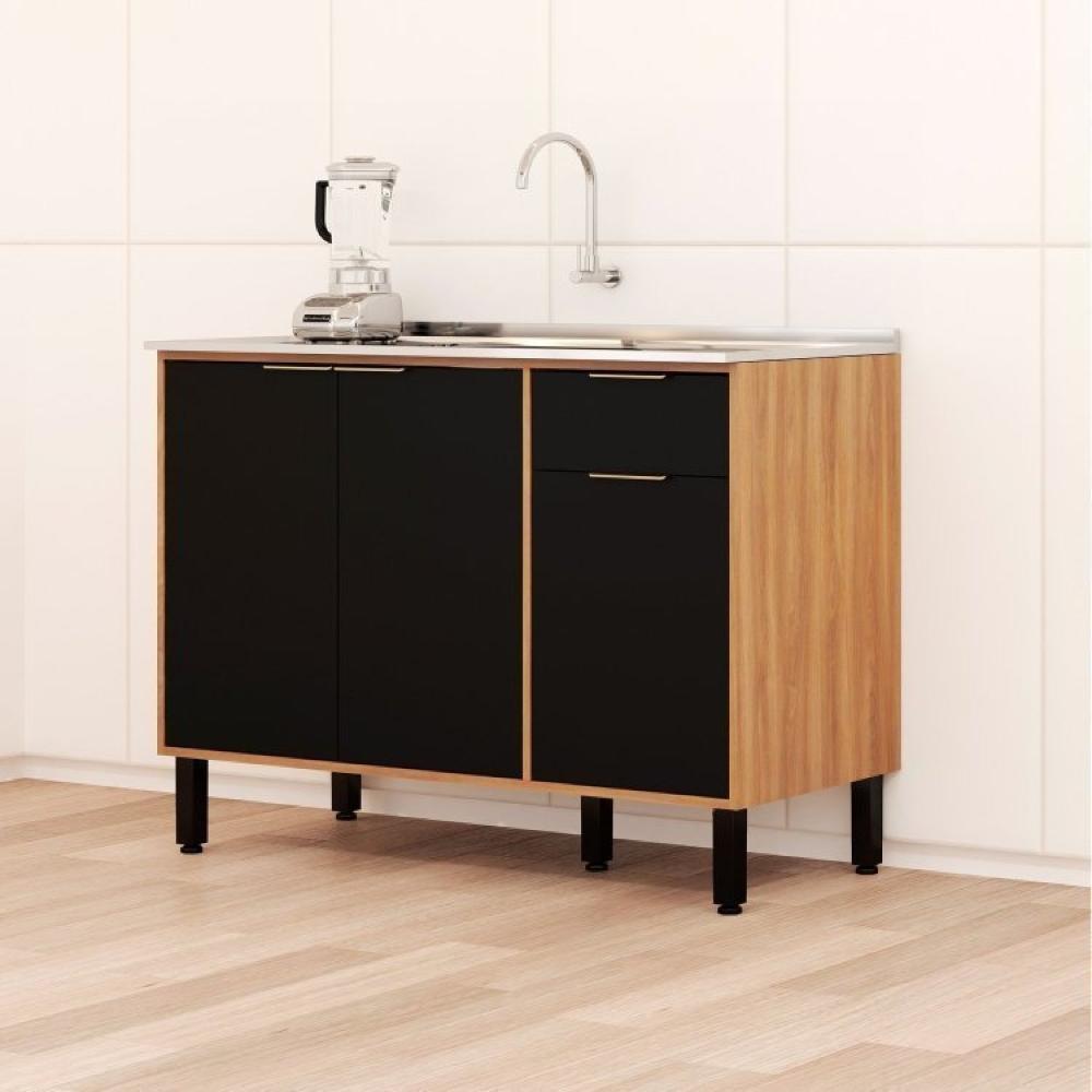 Miniatura Cozinha Modulada 4 Peças Thalita Moveis Sul Nogal Manchester/Preto