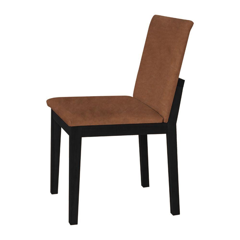 Miniatura Kit 8 Cadeiras De Jantar Pérola Estofado Liso Tecido Sintético Caramelo Base Madeira Maciça Preto