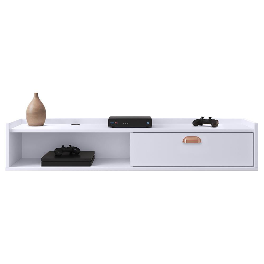 Miniatura Rack Suspenso Tv 1.20 Home Decor 1 Porta Puxador Concha Nicho Decorativo Organizador Sala Quarto - Branco - RPM Móveis