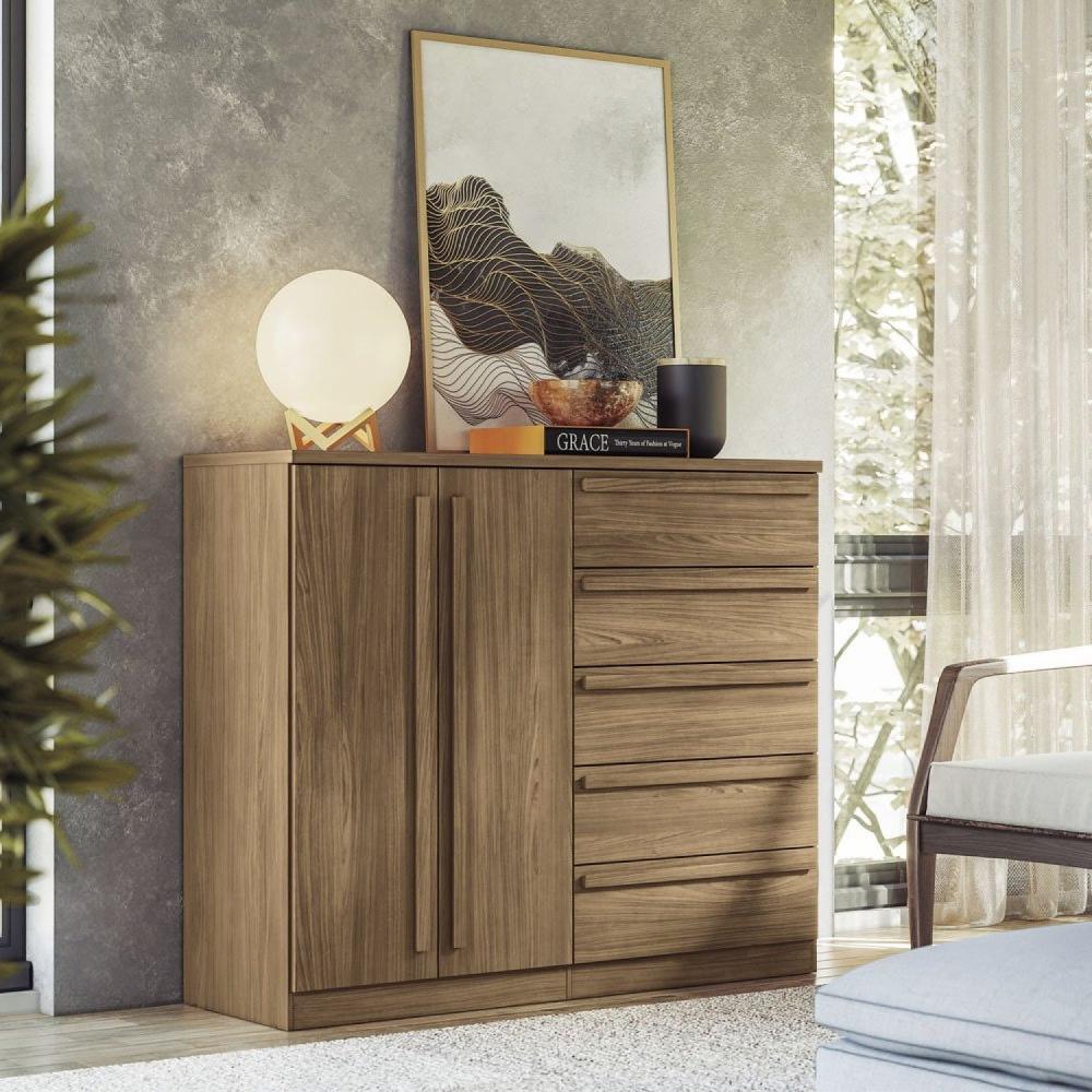 Miniatura Cômoda 2 Portas 5 Gavetas Málaga Gold Jatoba
