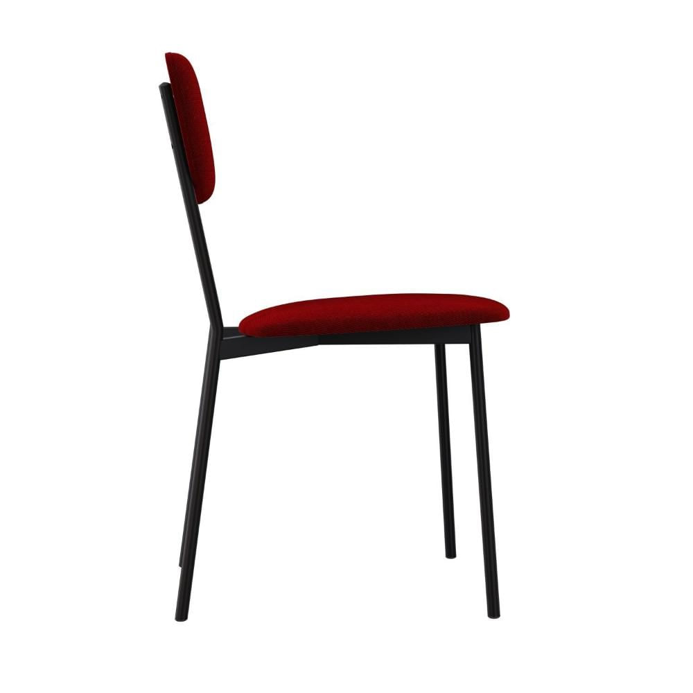 Cadeira Fixa Estofada Vintage Retrô Vermelho Vinho/Preto Fosco