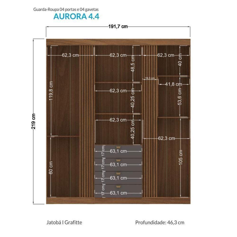 Miniatura Guarda Roupa Aurora 4.4 Ripado 4 Portas E 4 Gavetas Jatobá-grafite - Santos Andirá Jatobá-grafite