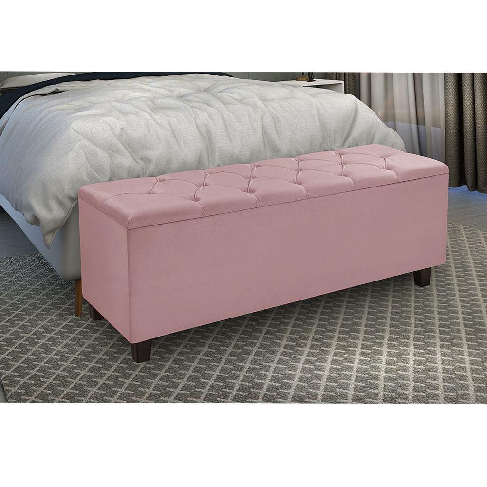 Miniatura Recamier Baú Capitonê Veludo Rosê Barcelona 0,90Cm - Cor: Rosa