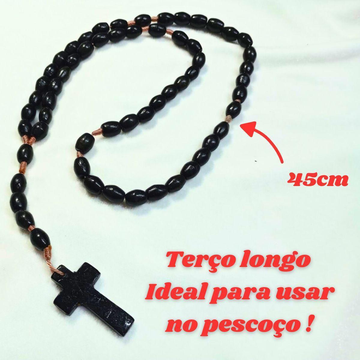 Miniatura Terço De Madeira Imbuia Longo Preto Católico Jesus Exclusivo