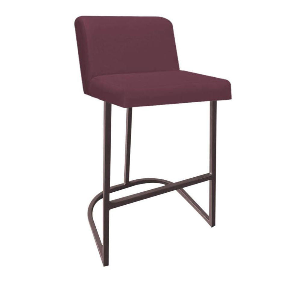 Miniatura Banqueta Com Encosto Noah Luxo Confort Bistrô Cozinha Ferro Marrom Suede Bordô - Amey Decor