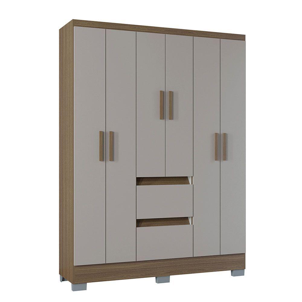 Miniatura Guarda Roupa Napoles 6 Portas 2 Gavetas Poquema Castanho/off White