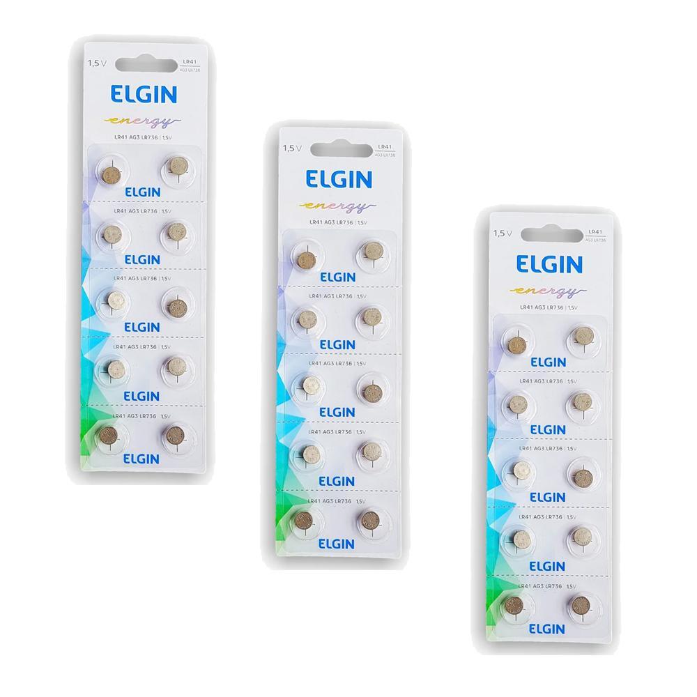 Miniatura Pilha Bateria Elgin Lr41 Ag3 Lr736 1,5 V Kit 3
