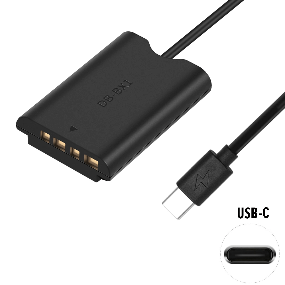 Adaptador Dummy PD DK-X1 Bateria Sony NP-BX1 Espiral com Conector USB-C