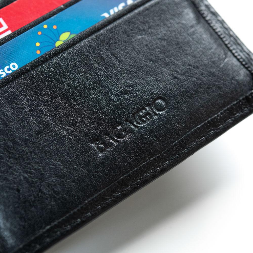 Miniatura Carteira Masculina de Couro Newton Preto Preto