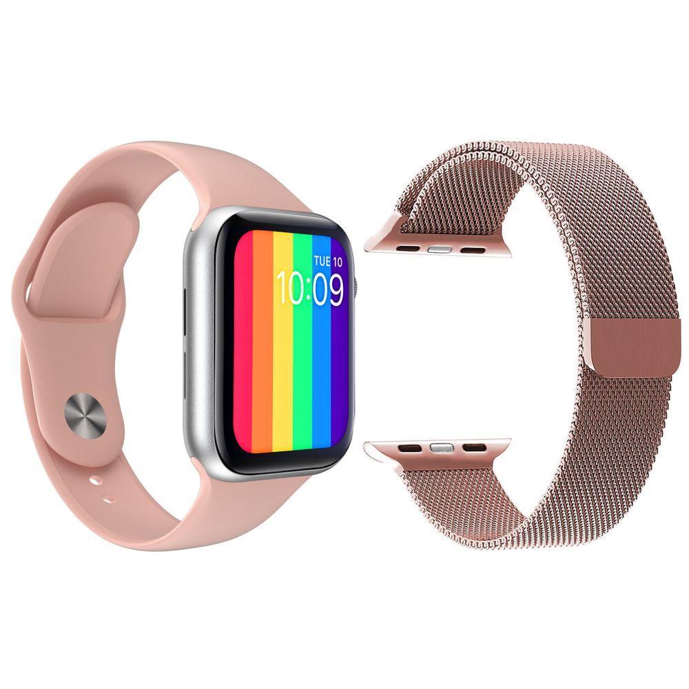 Miniatura Kit 1 Smartwatch Rosa + 1 Pulseira Extra Rosa