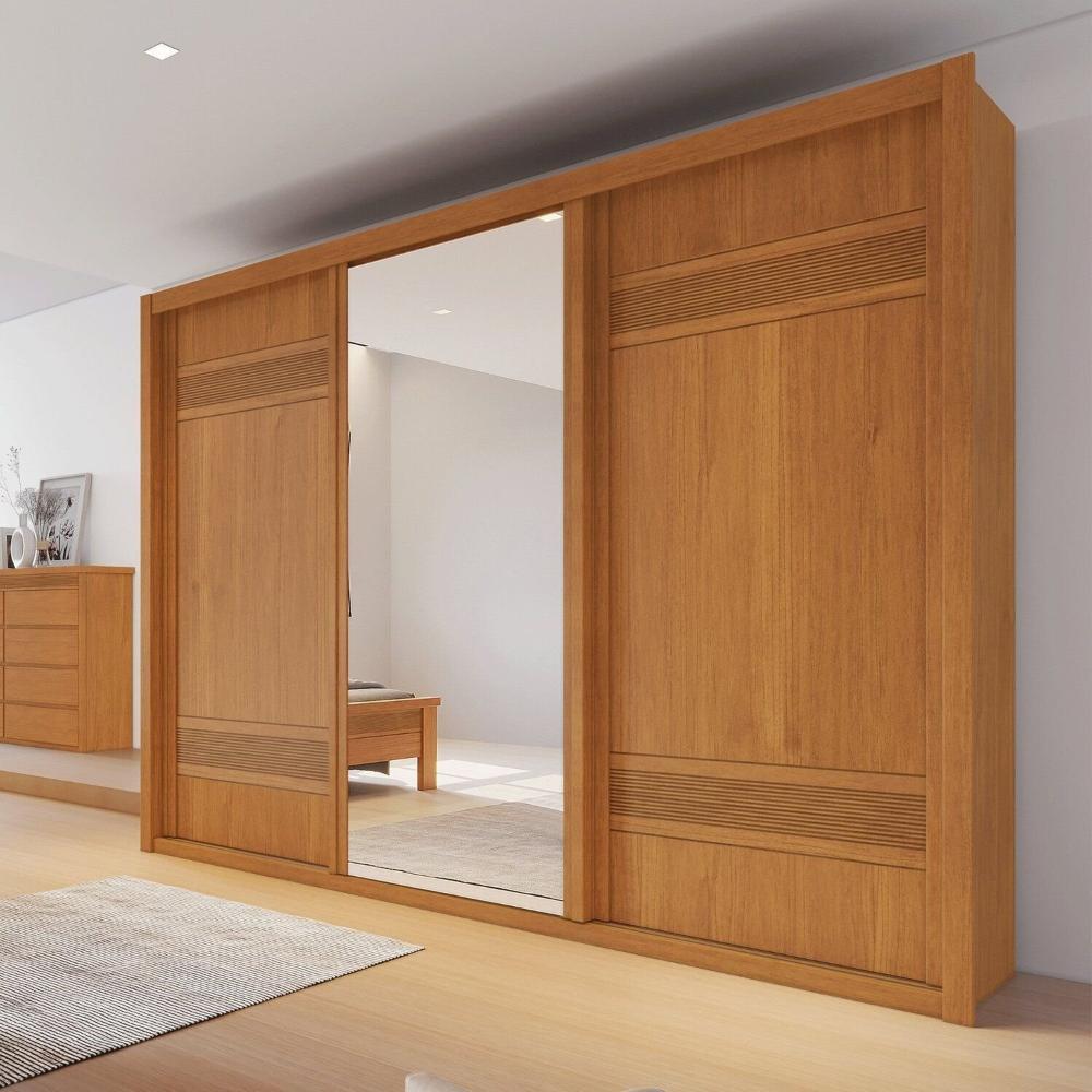 Guarda Roupa Casal 3 Portas de Correr 6 Gavetas Palissy Frisado com Espelho 100% Mdf Rubi