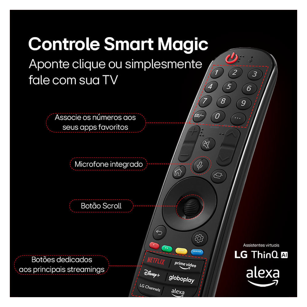 Smart TV 4K LG NanoCell 55" Polegadas 55NANO80TSA, Processador α5 Ger7 AI, Alexa, Controle Smart Magic e Wi-Fi Bivolt