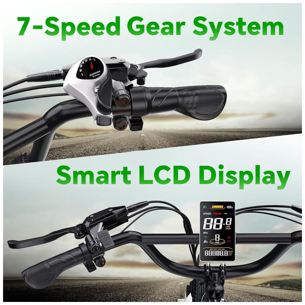 Miniatura Bicicleta Elétrica para 2 Pessoas, Bateria Removível de 48V 20AH, Motor Potente, Pneus Largos 20"x 4.0" para Adultos, Autonomia de 80 Milhas, Velocida