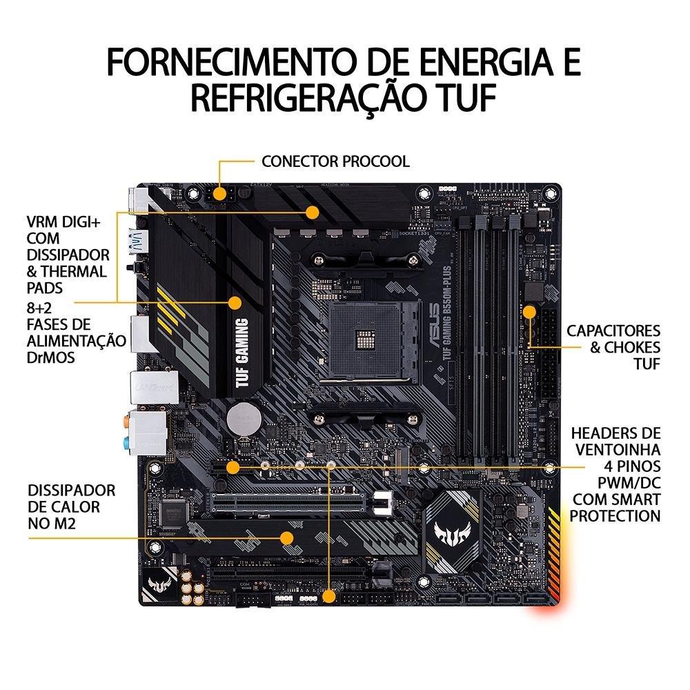 Miniatura Placa-Mãe ASUS TUF Gaming B550M-Plus, AMD AM4, mATX, DDR4, Preto - 90MB14A0-C1BAY0