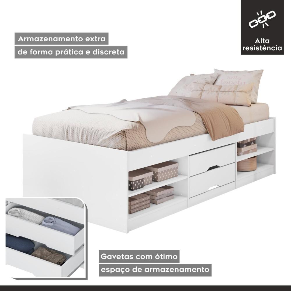 Cama Solteiro Multifuncional 2 Gavetas Branco