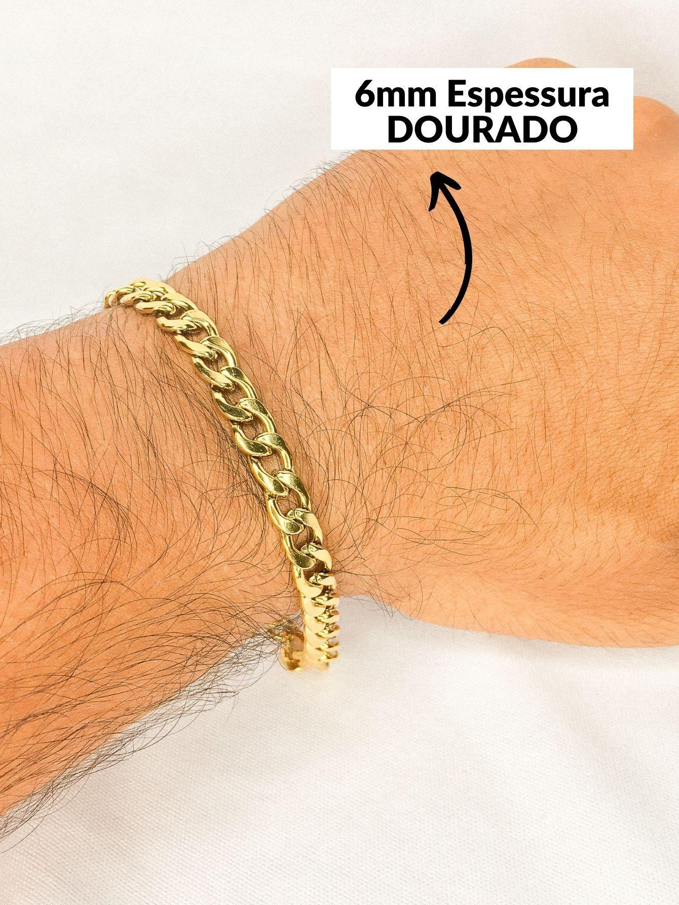 Miniatura Pulseira Masculina Dourada Grumet Cubana 1X1 6Mm Aço