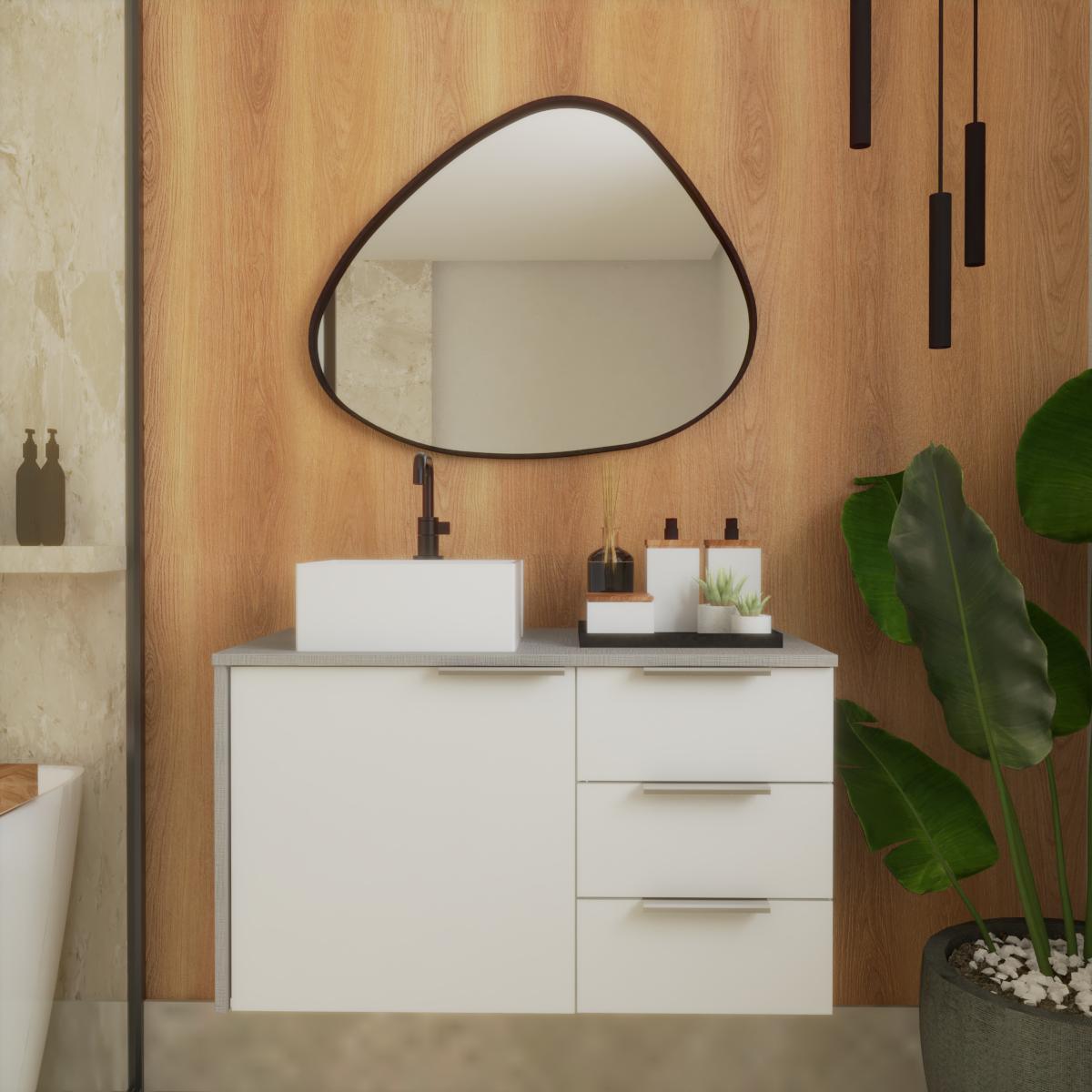 Miniatura Gabinete Banheiro Em Mdf E Cuba - Firenze Branco 80Cm