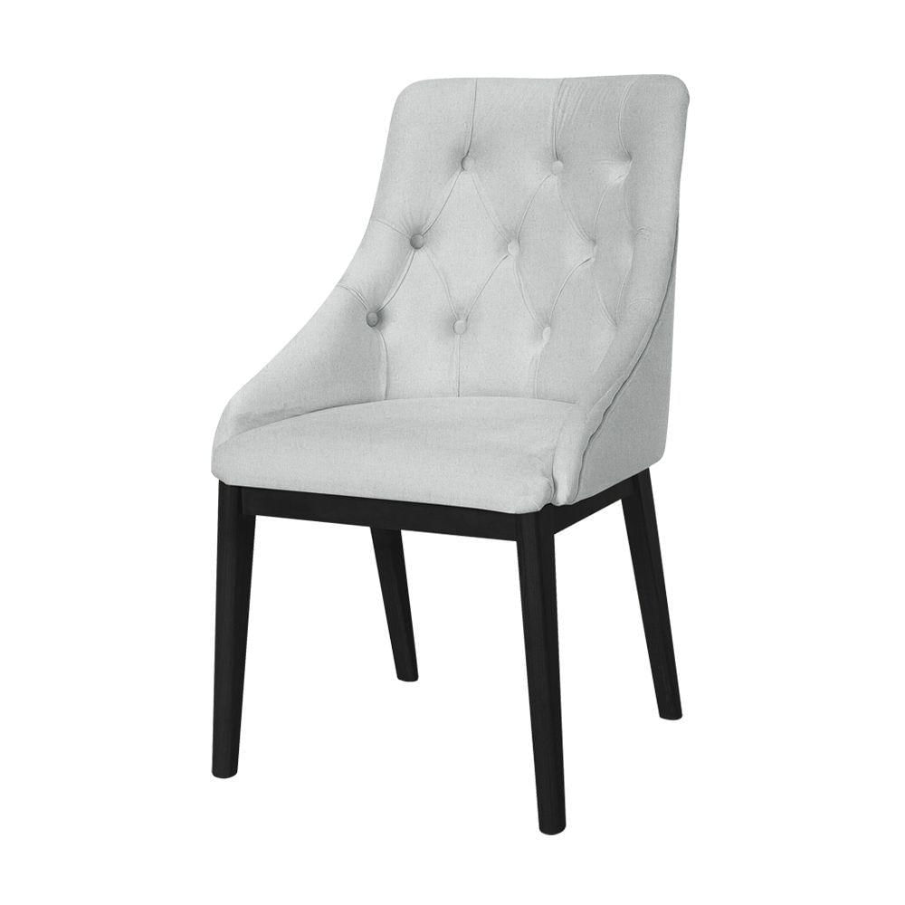 Miniatura Kit 2 Cadeiras De Jantar Elisa Nobre Estofada Capitonê Linho Cinza Base Madeira Maciça Preto