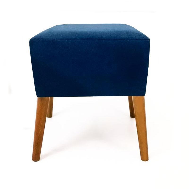 Miniatura Puf Marrocos Suede Azul Marinho Pés Palito Castanho