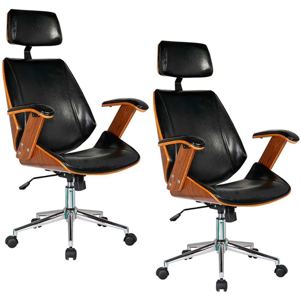 Miniatura Kit 2 Cadeiras De Escritório Presidente Giratória Liziê R02 Sintético Preto - Mpozenato