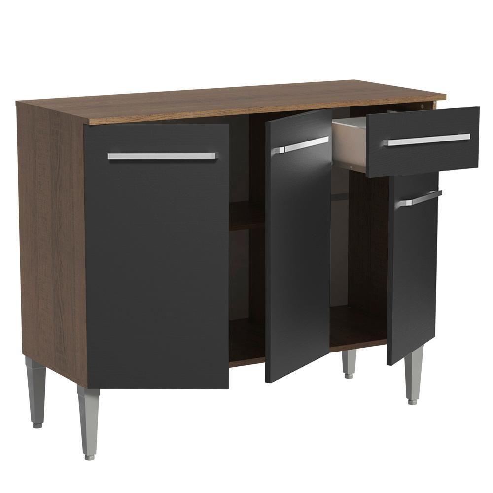 Balcão Gabinete Emilly 3 Portas 1 Gaveta Rustic Preto Madesa
