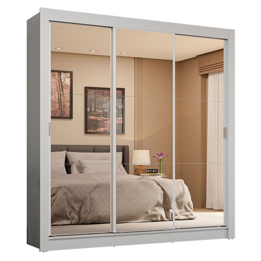 Guarda-Roupa Casal 3 Portas de Correr de Espelho 4 Gavetas Sublime Plus Madesa Branco