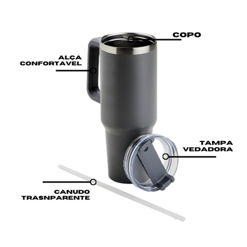 Miniatura Copo Térmico Grande 1200 Ml Canudo Parede Dupla Cor Preto
